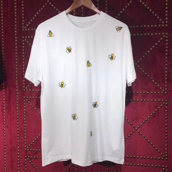 

men's sleeve embroidery 2019 fashion short bee clothing shirt men collar tshirts t-shirt & tees male pattern round t fbutq, Black