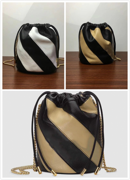 

new designer handbag tote shoulder bag female slung bucket decorated with gold silver two tone interlocking style different shades of lfac3#