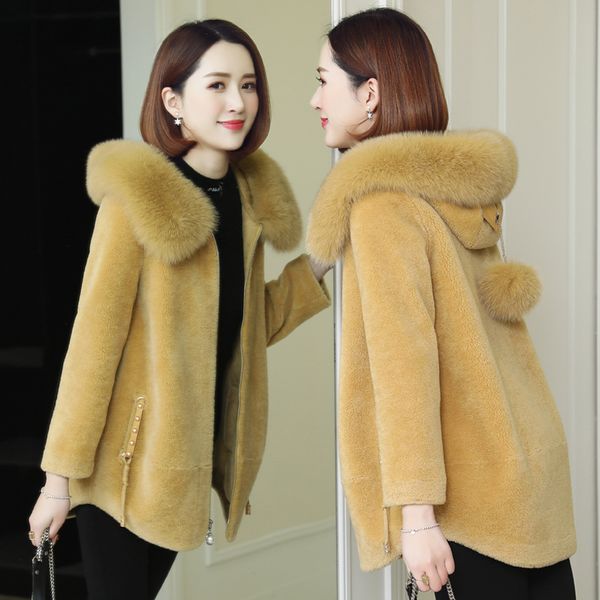 

real fur coat women clothes 2019 sheep shearing 100% wool coat parka real fur collar winter women 918193 yy2347, Black