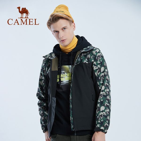 

camel fashion men fleece softshell windproof waterproof hiking jacket outdoor sports coats hiking camping trekking male jackets, Blue;black