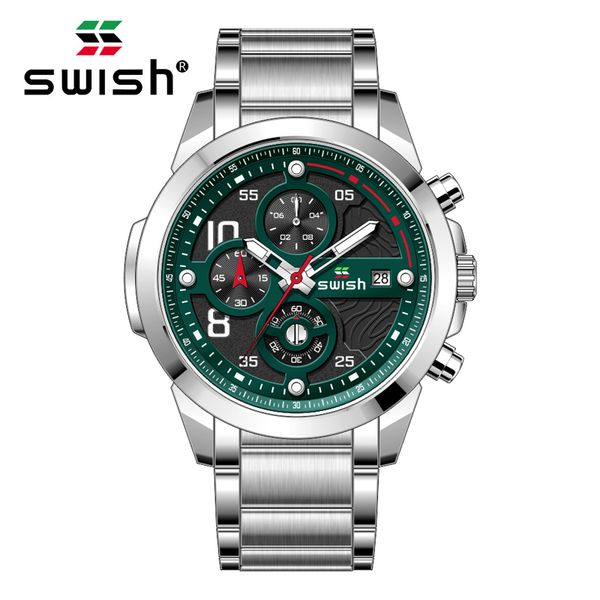 

swish 2019 brand men sport watches mens watch stainless quartz clock relogio masculino, Slivery;brown
