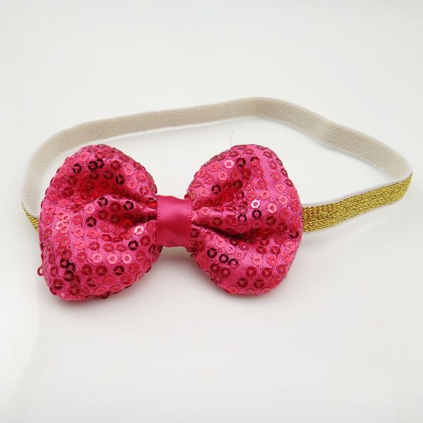 

boutique 12pcs/6c fashion cute sequin bow soft hairbands solid glitter bowknot headbands princess headware hair accessories, Slivery;white
