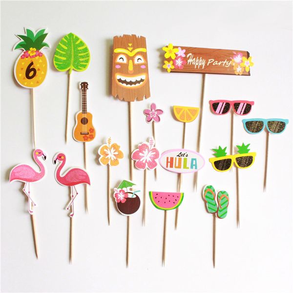 

18pcs colorful hawaii pineapple flamingo party cake decoration bachelorette summer party decor birthday decorations kids.l
