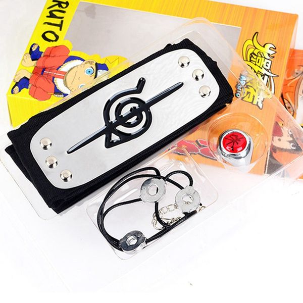 

comic ring naruto ring forehead necklace three-piece set jewelry men and women applicable accessories set, Silver
