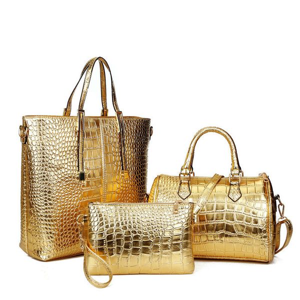 

luxury alligator crocodile leather handbag set famous brand women shoulder bags ladies handbags purse clutch bag gold favourite fashion best