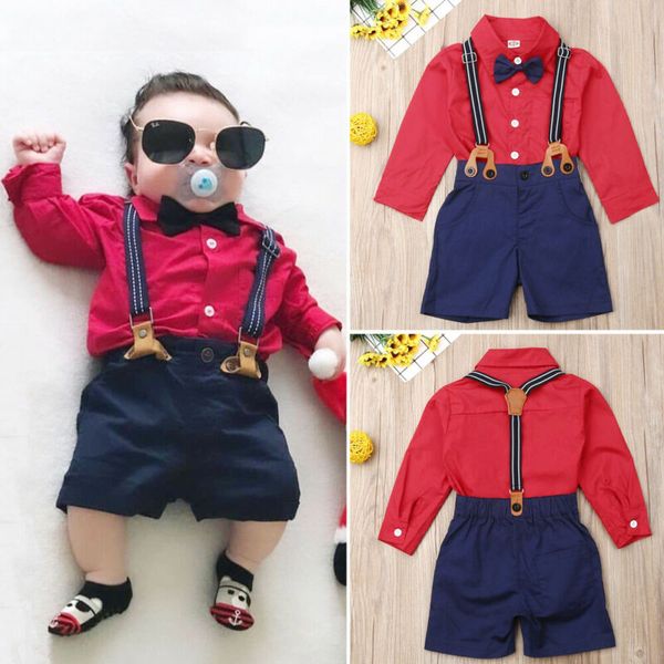 

2pcs newborn infant kids baby boy gentleman t-shirt+pants outfit set, White