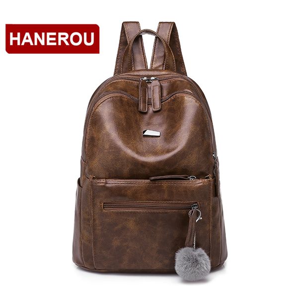 

vintage women backpack oil wax leather woman bags anti theft backpack hairball backpacks for school teenagers girls