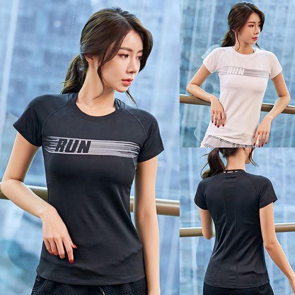 

new women sports tee workout training cloth fitness running short sleeve yoga shirt, Black;blue