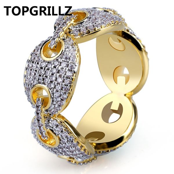 TOPGRILLZ хип-хоп новый дизайн обледенелое звено цепи кольцо микро проложить Циркон позолоченное кольцо для мужчин побрякушки подарок партии