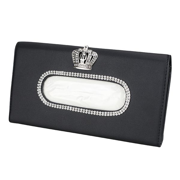 

rhinestones crystal car tissue box for sun visor pu leather hanging auto tissue bag holder sunshade case diamond car accessories