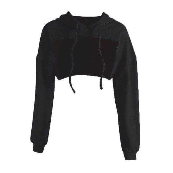 

coat women cotton blends cut front s-xl long sleeves hoodie sweatshirt pullover jumper, Black