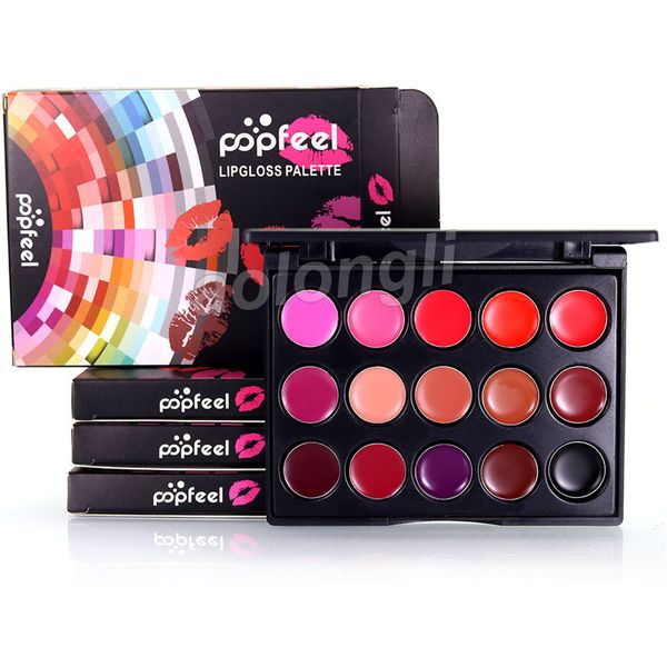 Popfeel Mini Lip Gloss Palette 15 colori Lipgloss Trucco labbra Colore nudo Rosso Viola Rosa Idratante Lip Gloss impermeabile Cosmetici di bellezza