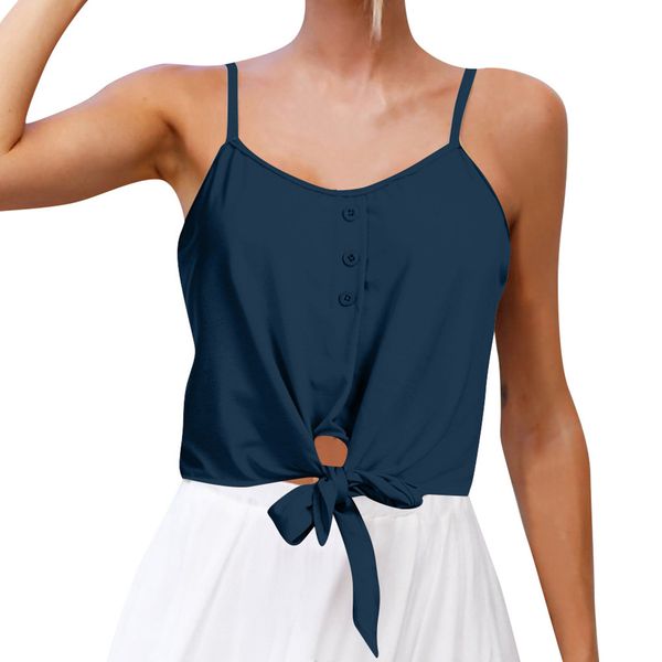 

women's bustier crop summer casual solid sleeveless buttons tank girl vest sling summer chalecos mujer, White