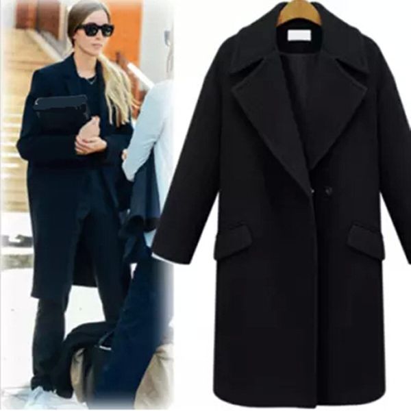 

abrigos mujer uk style brand new 2018 spring / winter gray black simple woolen maxi long coat women overcoat manteau femme