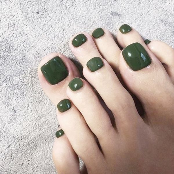 

beautiful forest green pure color false nails for toe 24pcs summer cute toe nails short size lady full nail tips for, Red;gold