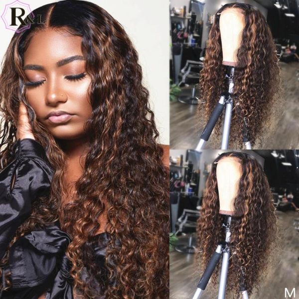 

lace wigs rulinda 13x6 front human hair curly brazilian remy ombre colored 150% density pre-plucked, Black;brown
