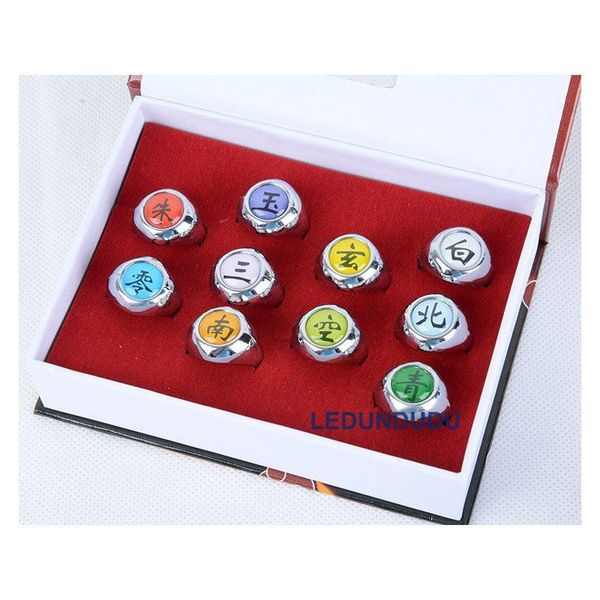 

naruto akatsuki rings uchiha itachi deidara konan figure toys pein rings hidan cosplay props halloween party ring set, Golden;silver