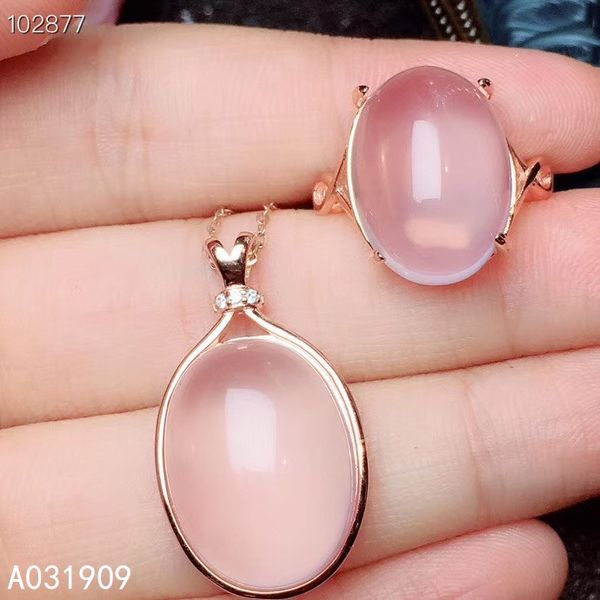 

kjjeaxcmy boutique jewelry 925 sterling silver inlaid natural pink crystal ross quartz pendant ring suit support detection fine, Black