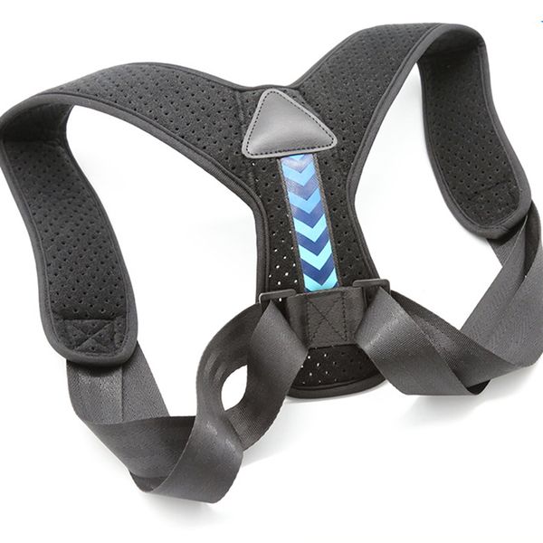 

off shoulder support belt adjustable back posture corrector clavicle spine back shoulder lumbar posture correction, Black;blue
