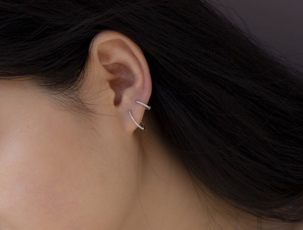 

925 sterling silver earring sleek minimalist geometric twist ear ring ear bone trend wild sweet temperament female girl ear jewe, Golden;silver