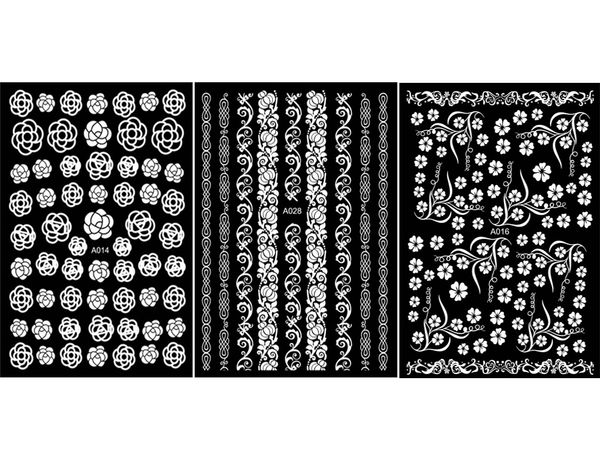 

30 styles fashion 3d white designs nail decals back glue nail stickers for tips beauty diy, Black