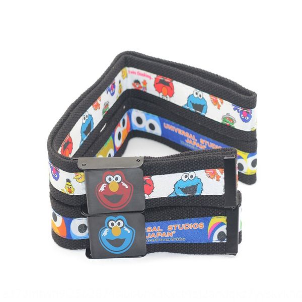 

ins style sesame street cartoon cute harajuku canvas belt student casual casual pants jeans and jeans pants with automatic buckle, Black;brown