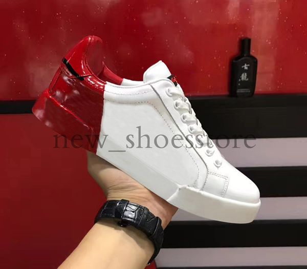 

2019 women men casual shoes sneaker mens luxury designer sneakers splicing color white leather lace-up shoes party dress shoes, Black