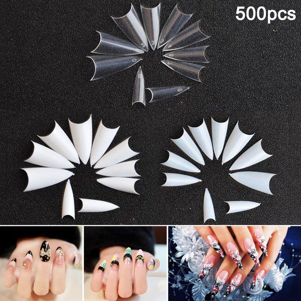 

500 pcs clear natural white nail tips uv gel false french style nail art accessories v9-drop, Red;gold
