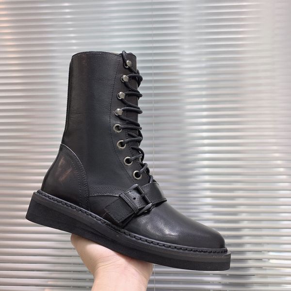 Hot Sale-Preto Martin dobraram Botas de bezerro Oriente Sapatos Botas Mulheres Rodada Sapatinho de cabeça baixa calcanhar de combate Sapatos 3cm com caixa DHL navio livre