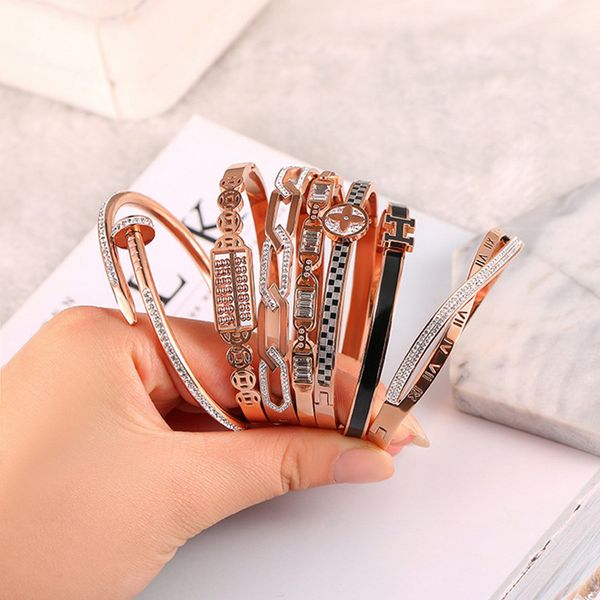 

famous jewelry designer brand bracelet, 925 silver plated bracelet diamond-encrusted opening ladies' dinner party luxury holiday gift m, Black