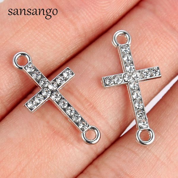 

10pcs 5 style gold silver crystal alloy cross connector diy necklace charms bracelet for women men jewelry making accessories, Bronze;silver
