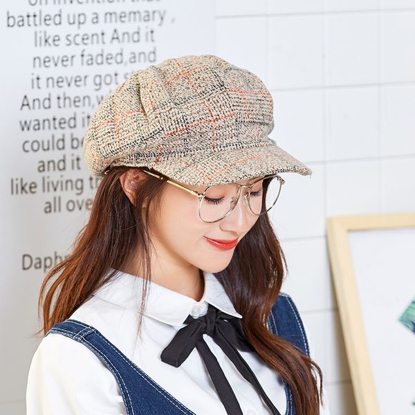 

female grain autumn and winter retro fashion leisure 100 han version of the new korean printmaker newspaper tong bei lei hat, Blue;gray