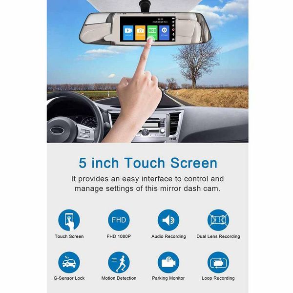 

5" mirror dash cam touch screen full hd 1080p dual dash cam front rear with waterproof rear view camera 2019 car dvr