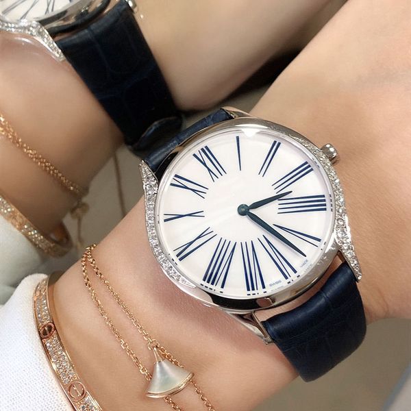 

women luxury designer diamond watch shining stone quartz watches alligator leather strap dress wristwatch ladies bracelet female clock, Slivery;brown