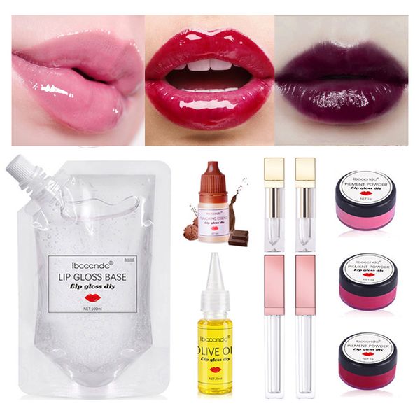 

easy lip gloss diy kit moisturizing lipgloss base gel pigment powder olive oil flavor essence lip gloss tube handmade makeup
