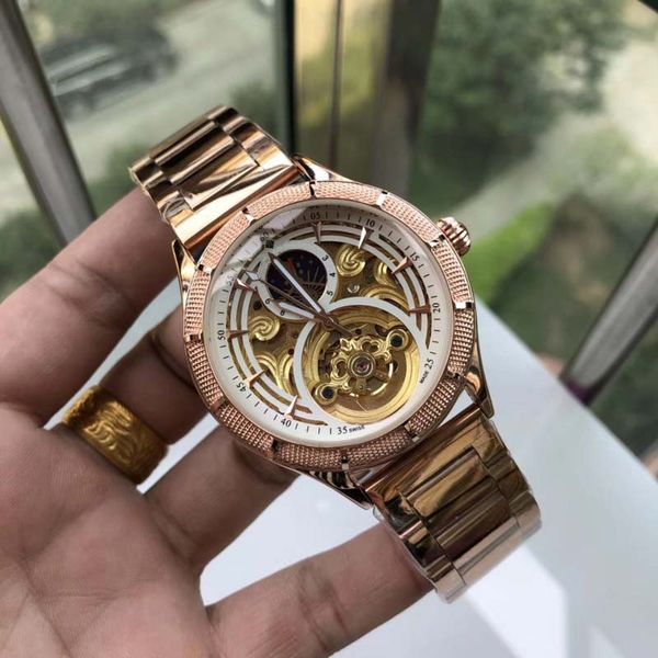 

brand designer mens watch patk luxury mechanical watch steel belt fashion trend tourbillon hollow philip men casual watches gift, Slivery;brown