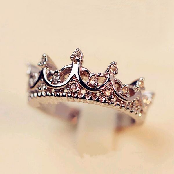 

fashion vintage silver crystal drill hollow crown shaped queen temperament rings for women party wedding ring jewelry, Slivery;golden