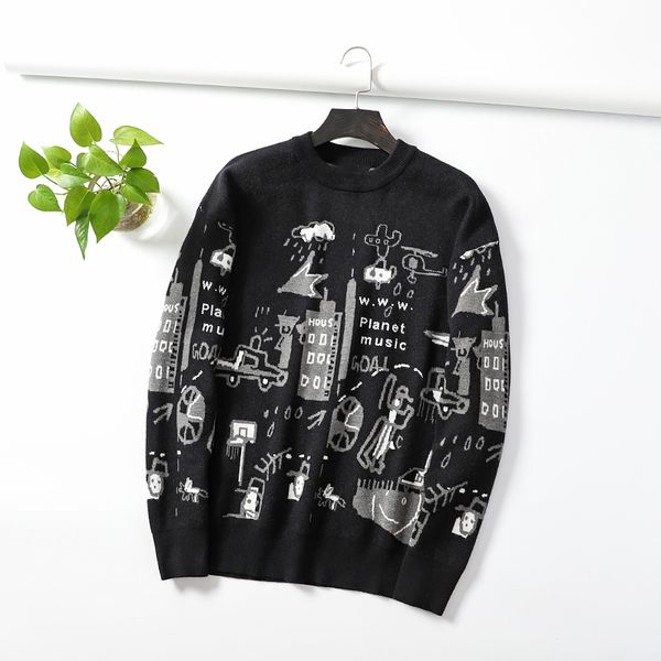 

good quality autumn and winter men's graffiti print knit sweater o-neck pullovers sweater us street style youth men coat tb3853, White;black