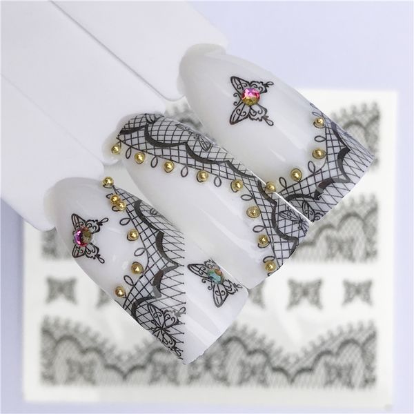 

25 designs lace flower nail sticker decal water transfer white black tips women makeup tattoos 2019 summer new design