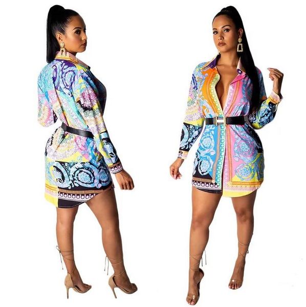 

autumn plus size woman dress shirts and blouses casual print, White