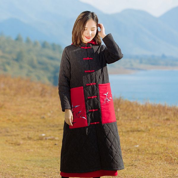 

factory sales 2019 winter new style ethnic-style women's dress retro long chinese costume cotton coat chinese-style embroidered, Blue;black