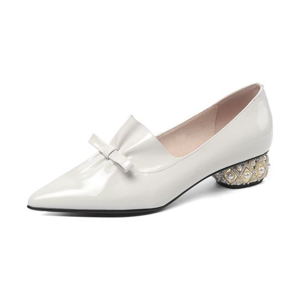 

pearl decoration sweet shoes for women genune leather strange heels pumps famale shallow working dancing new shoes woman, Black