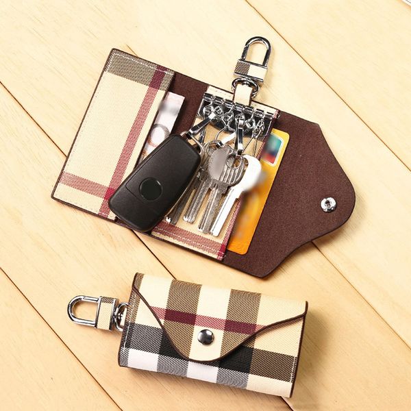 

leather wallet car key holder case keychain bag zip pouch with card slot