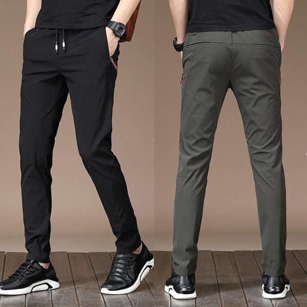 

mens designer winter high-end casual pants male youth slim straight stretch quick-drying pants male student pants, Black