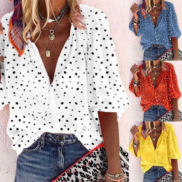 

candy autumn fashion women plus size snowflake print 3/4 sleeve v neck blouse shirt for women clothing, White