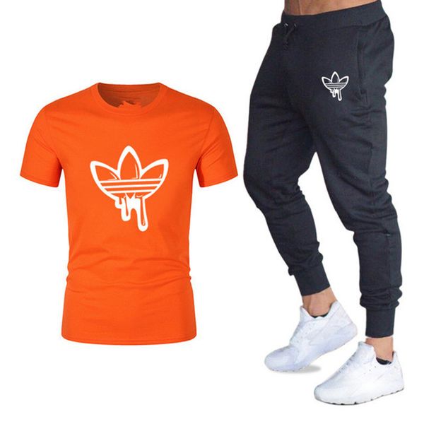 

classic brand gyms clothing t shirts+pants men set 2 piece kit tracksuit joggers brand male trousers casual pants sportswear set size -2xl, Gray