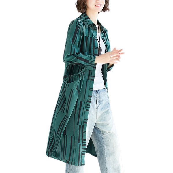 

2019 spring new large size women's outerwear loose medium long printing elegant windbreaker autumn fashion coat female vs497, Tan;black