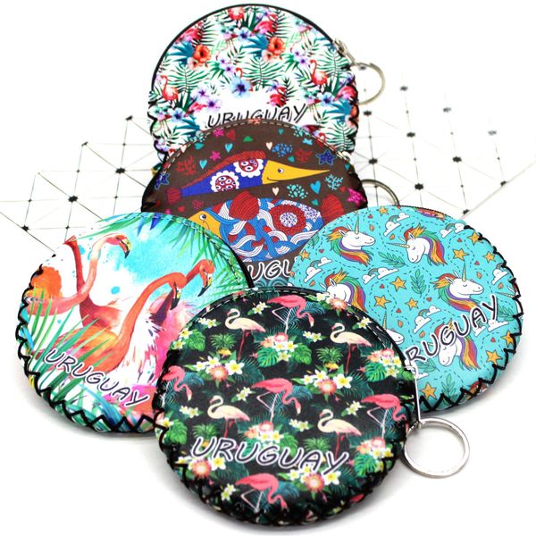 

leather zippered cute animal pattern round shape coin purse handcrafted change pouch purse with keyring for women / girls promotion, Red;black