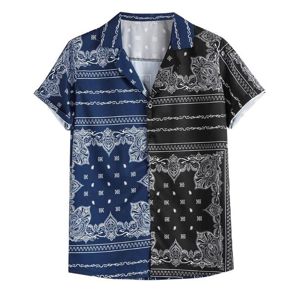 

klv men's summer fashion casual lapel splicing print short sleeve shirt blouse camisas para hombre 2020 new 040742, White;black