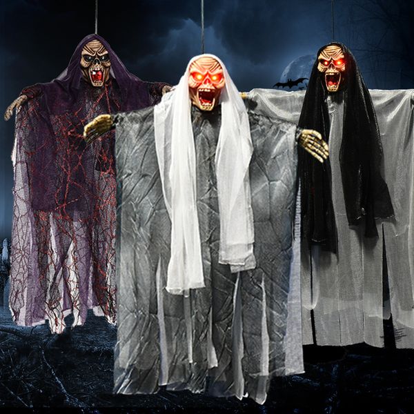 

halloween hung ghost horror voice control ghost/skull haunted house costumes scary ghost eyes can make sound. luminous halloween toy